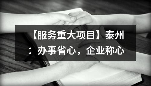 【服务重大项目】泰州：办事省心，企业称心